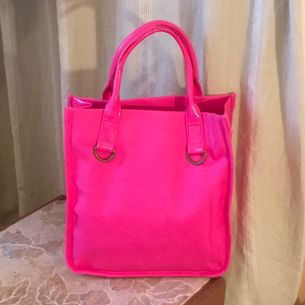 Neiman Marcus Hot Pink Vinyl/Canvas Small Tote - Picture 2 of 8
